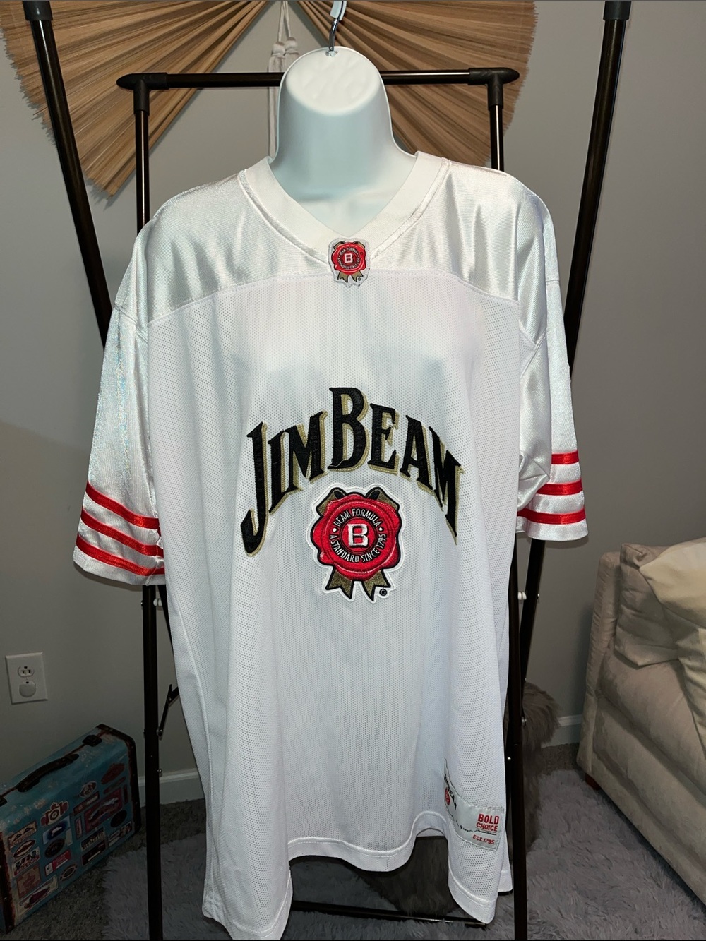Jim Beam White Short-Sleeve Jersey with Red Accents